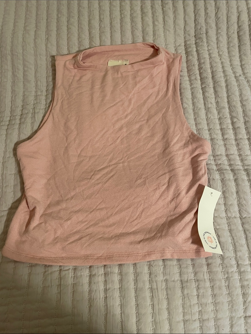 Women's Ribbed High-Neck Tank Top in Pale Pink